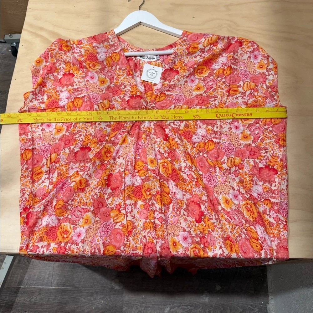 BALI QUEEN Floral Pink Orange Kaftan OS - Picture 6 of 7